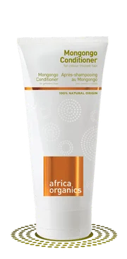 Pureday Tube of Africa Organics - Mongongo Shampoo og balsam til farvebehandlet hår, med hvidt og orange design, udstillet på en hvid baggrund med naturlige elementer.